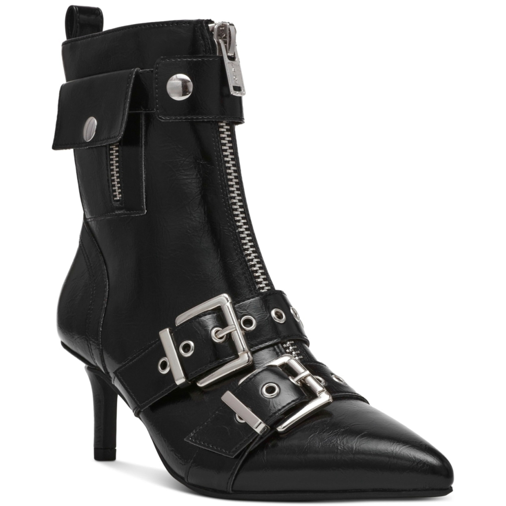 Wild Pair Women's Size 7.5 Black Moonbeam Buckle, Zip & Snap Booties NIB